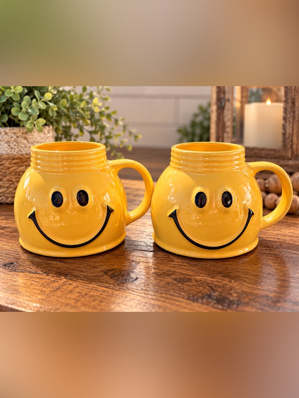Yellow Smiley Face Ceramic Mug - Cheerful Home Dining Cup
